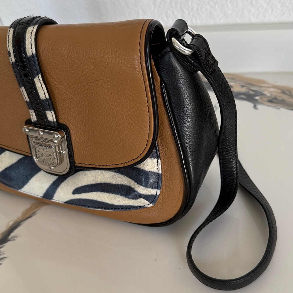 BRIGHTON TAN LEATHER ZEBRA PRINT DIVA LOVE PASSION GLAM CROSSBODY BAG - Picture 6 of 12